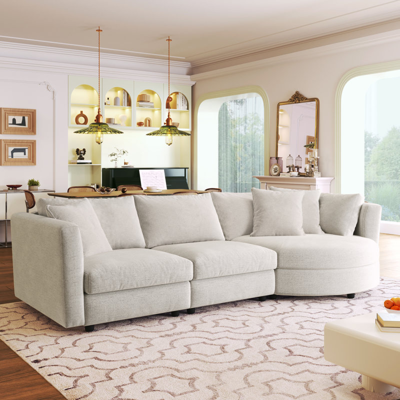 Issabel Three Indoor Cushioned Combination Sofas with Three Pillows and Curved Seat, for Living Room, Study Room, and Apartment