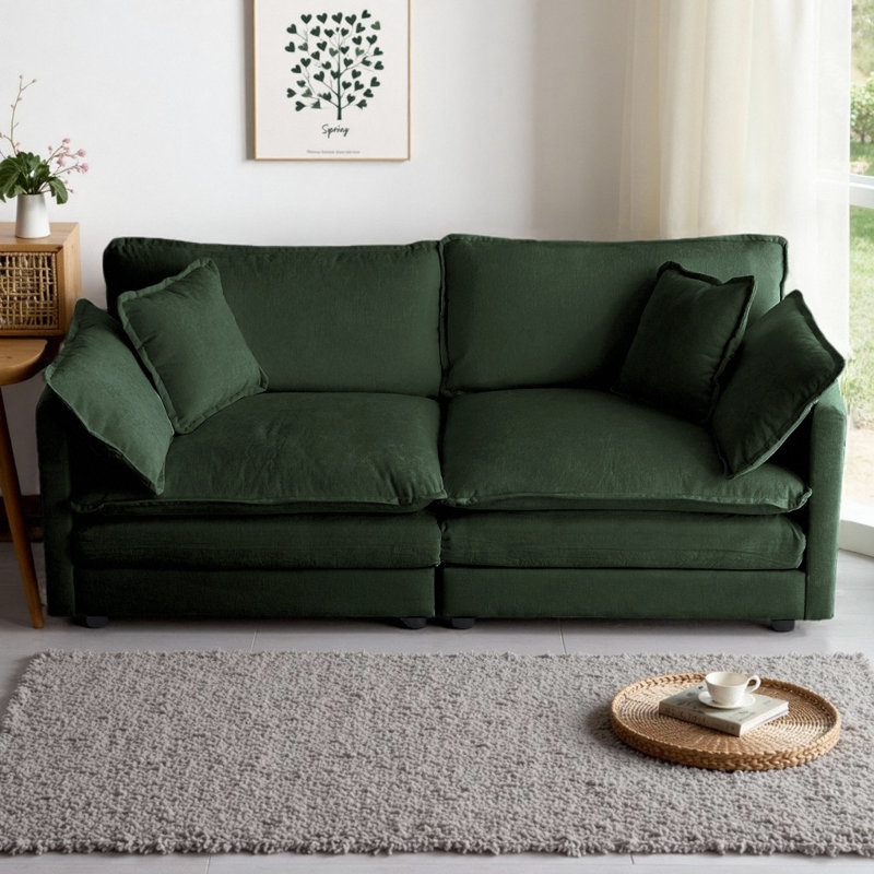 Canapé-lit moderne en chenille pour 2 places avec 4 coussins, siège profond et options de combinaison flexibles, Vert
