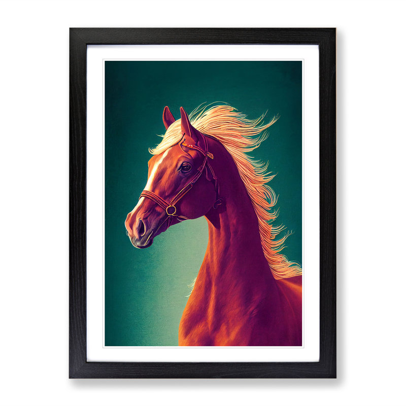 Beauty of a Horse - Wall Art, 36cm H x 27cm W x 2cm D, Black Framed, White