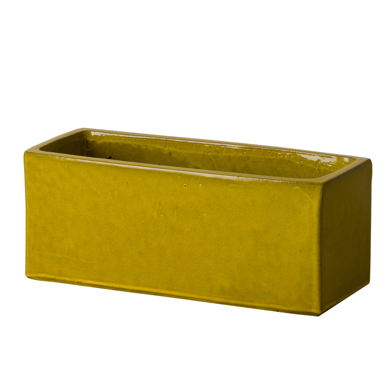 Pot à fleurs en argile, H 8 po x l 20 po x P 8 po, Jaune moutarde