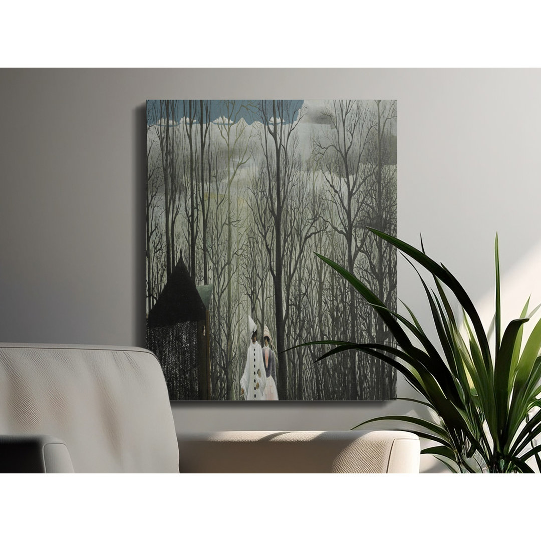 Vintage Melancholy Forest Art Canvas Print, Dark Academia Wall Decor, Ethereal Pierrot Couple Painting, Classic Art Lover Gift
