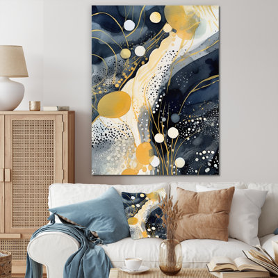 " Pastel Abstract With Blue Black & Gold Spots IX "
