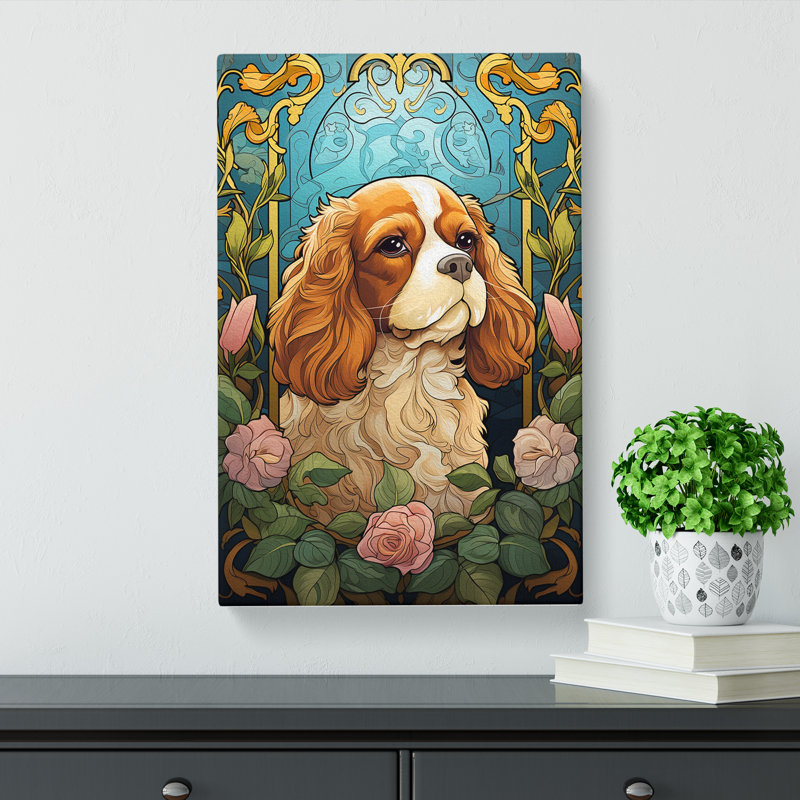 Cavalier King Charles Spaniel Nouveau - Art Prints - Wrapped Canvas, 76cm H x 50cm W x 3cm D