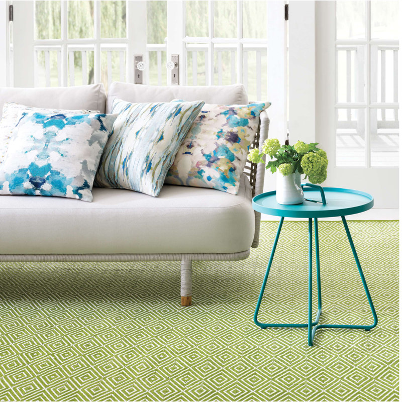 Diamond Sprout/White Handwoven Indoor/Outdoor Rug, Rectangle 9'6" x 13'6"