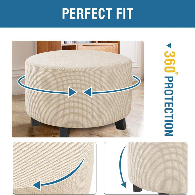 Housse extensible pour repose-pieds rond avec fond élastique, Ivoire ivoire