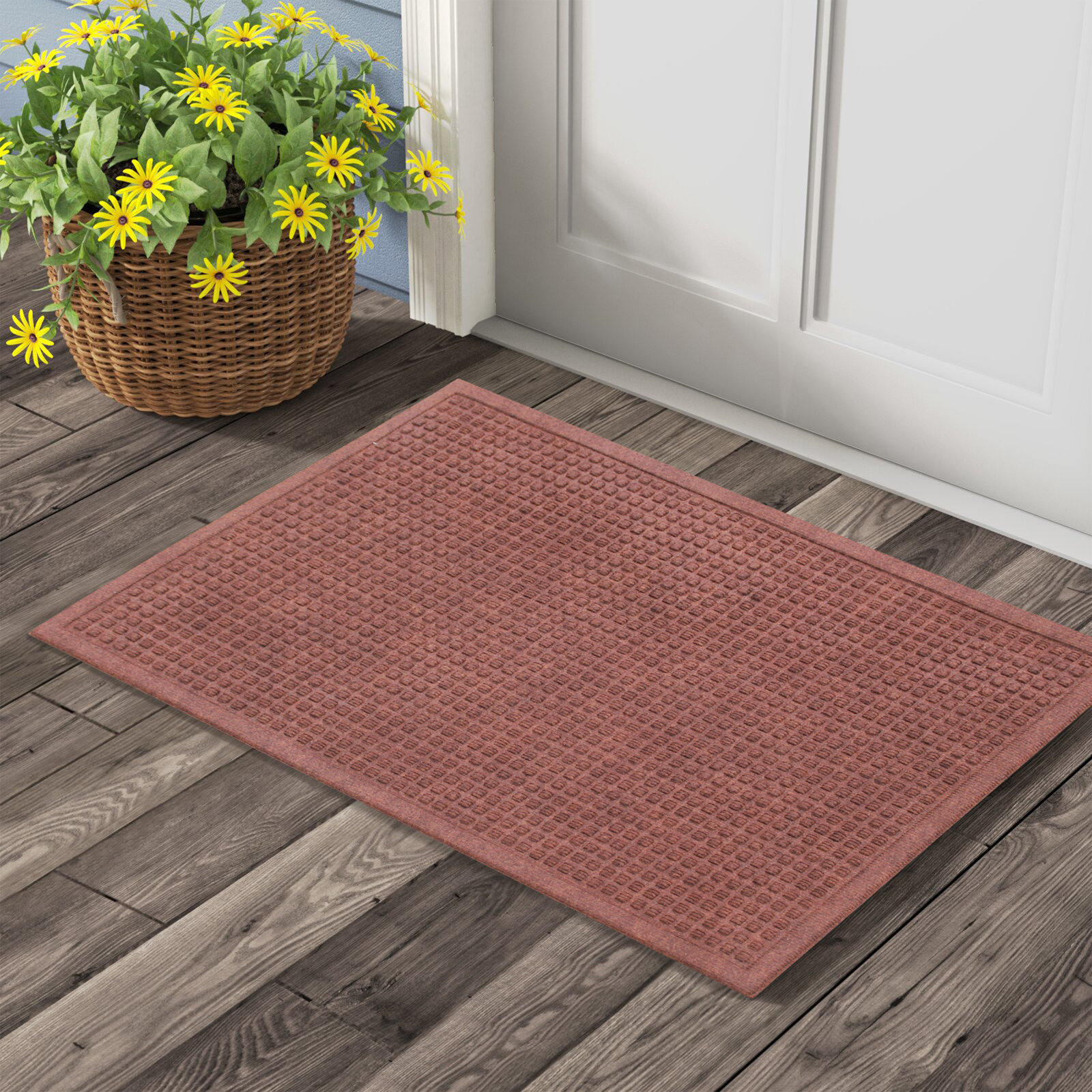 WaterHog Squares Non-Slip Doormat, Rectangle 2' x 3', Dark Red