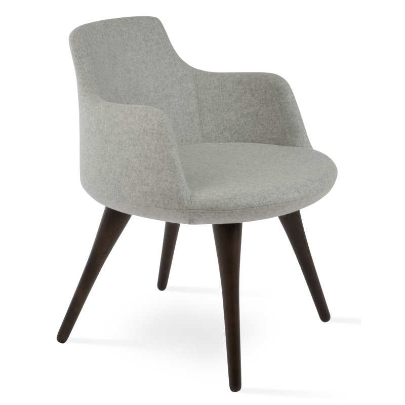 Dervish Metal Solid Back Arm Chair, Silver Wool