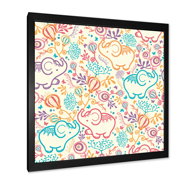 Éléphants - reproduction sur toile, H 16 po x l 16 po x P 1 po, Cadre noir