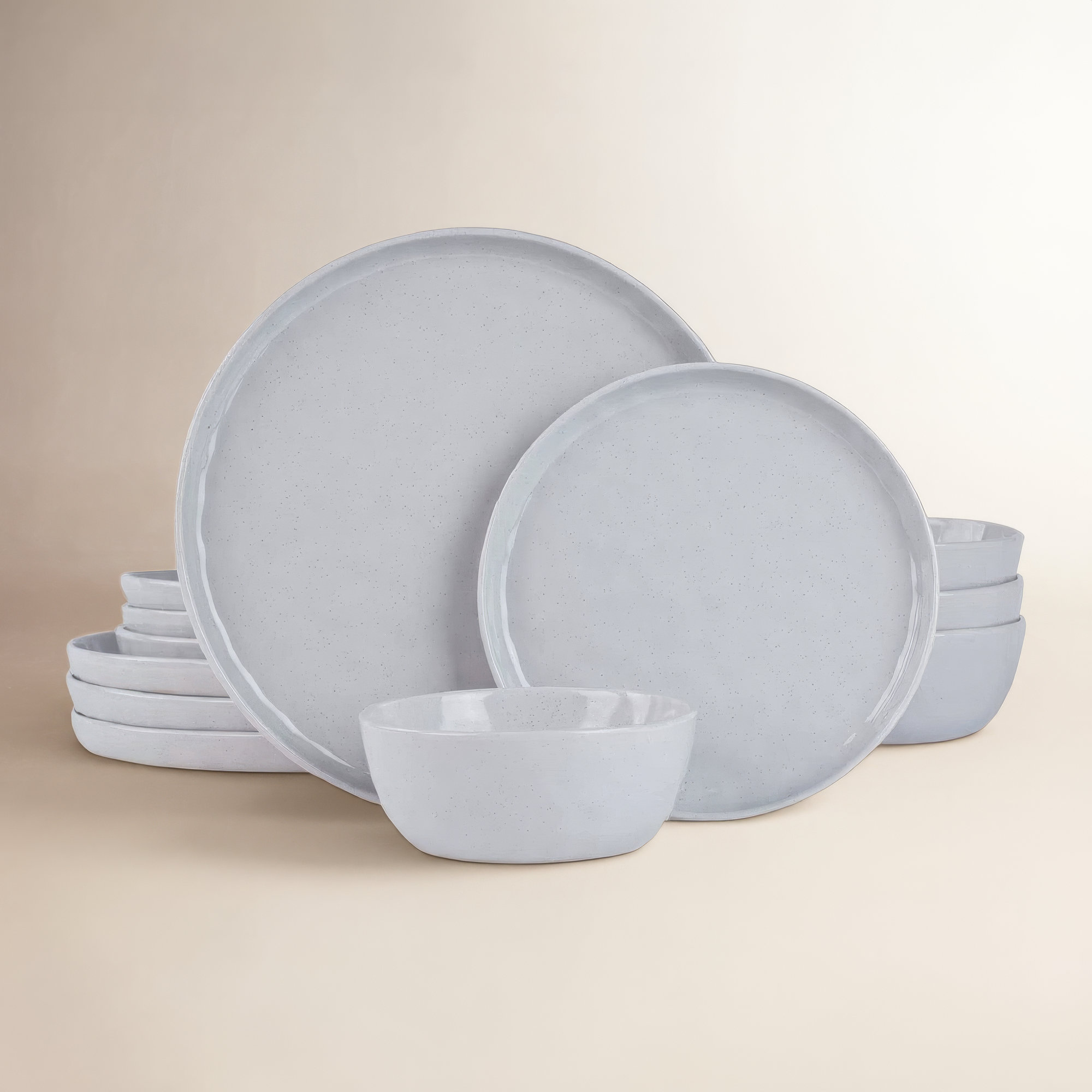 Ludivine Dinnerware Set Service for 4 Mars Plates and Bowls Set 12 Pieces Dinnerware Sets, Light Gray