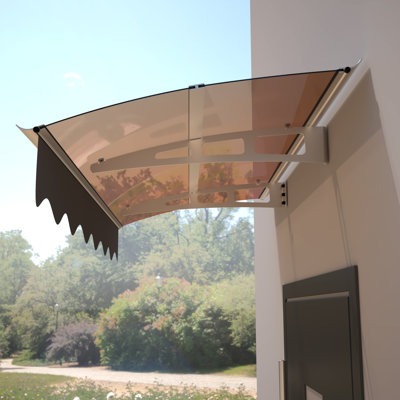 Auvent de fenêtre de la série DA5934C en tôle de polycarbonate solide de 0,137 pouce d'épaisseur et en alliage d'aluminium avec cantonnière de taille 59 po de largeur x 34 po de profondeur pour maison en béton.