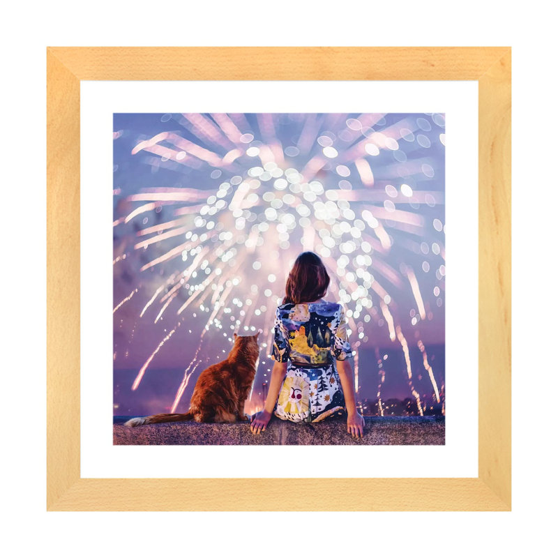 Nuit. Magie. Feux d’artifice de Hobopeeba-impression, H 16 po x l 16 po x p 1 po, Toile avec cadre en bois beige, Blanc