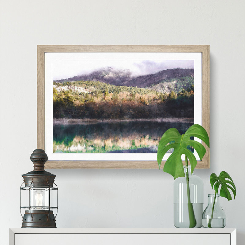 Reflection of an Autumn Forest 1 Piece Single Picture Frame Painting on MDF, 33cm H x 45cm W x 2cm D, Oak