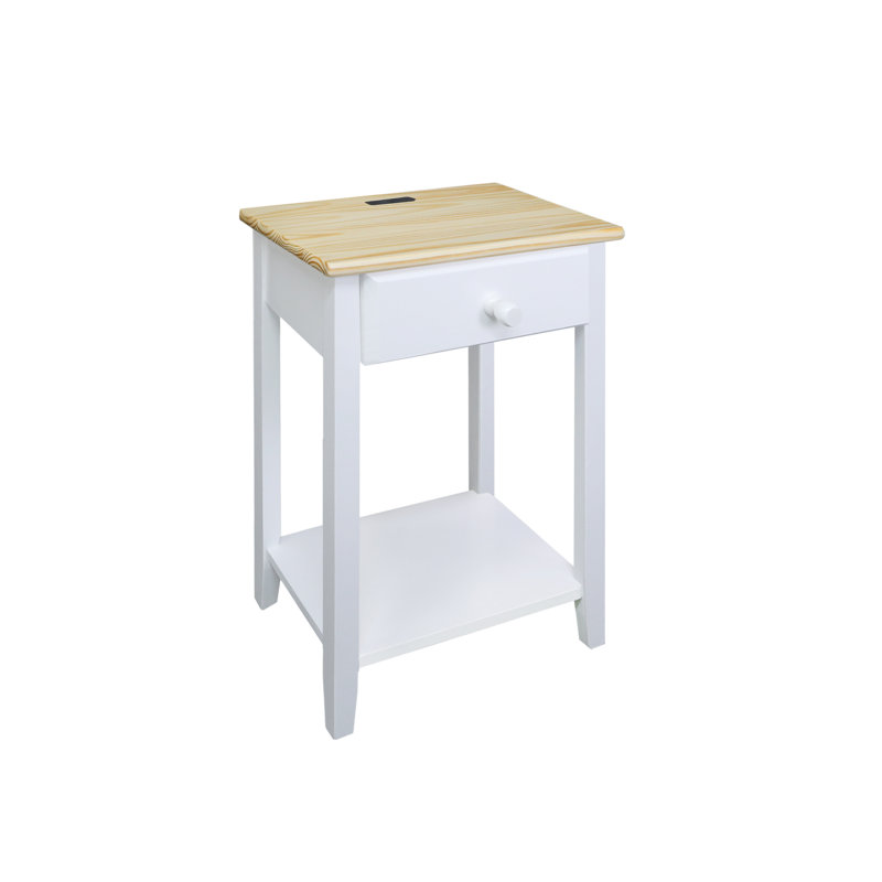 17.5'' W Solid Wood Nightstand, White/Natural