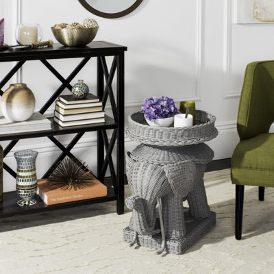 Bungalo Kubu Rattan Nightstand - Modern Eclectic Storage Table with Removable Tray