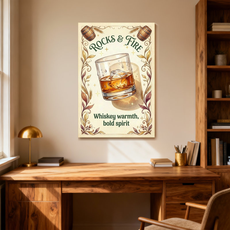 Verre à whisky tendance avec motifs de glace et de tonneau, H 24 po x l 36 po