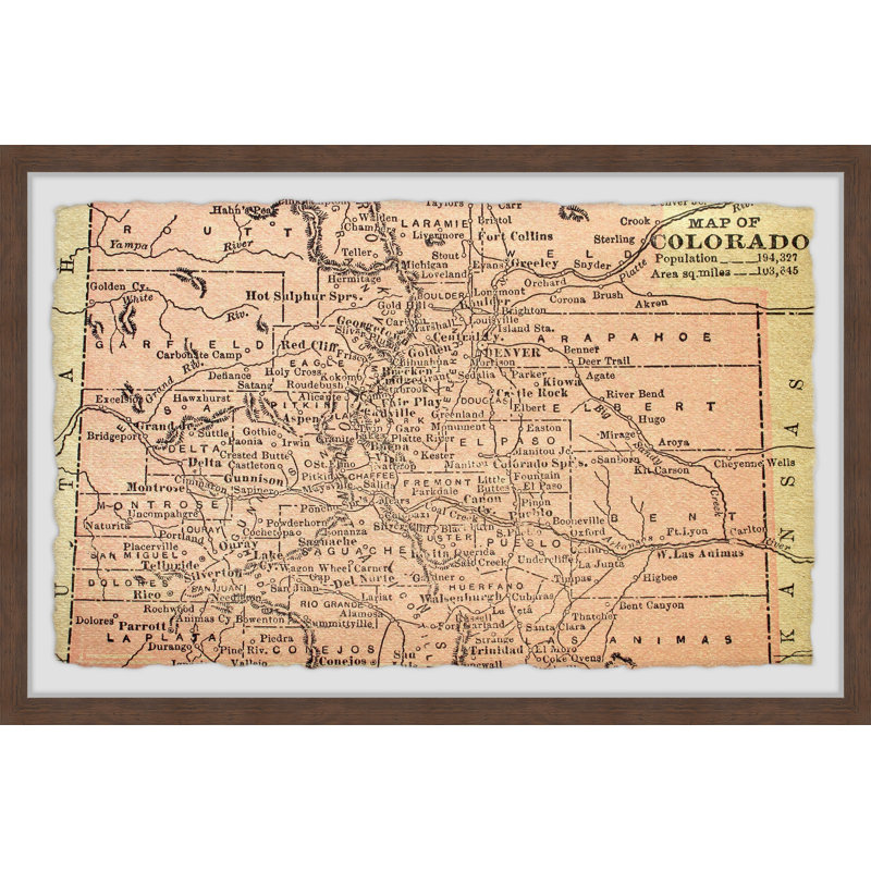 «Map of Colorado» - Impression sur papier encadrée, H 16 po x l 24 po x P 1,5 po