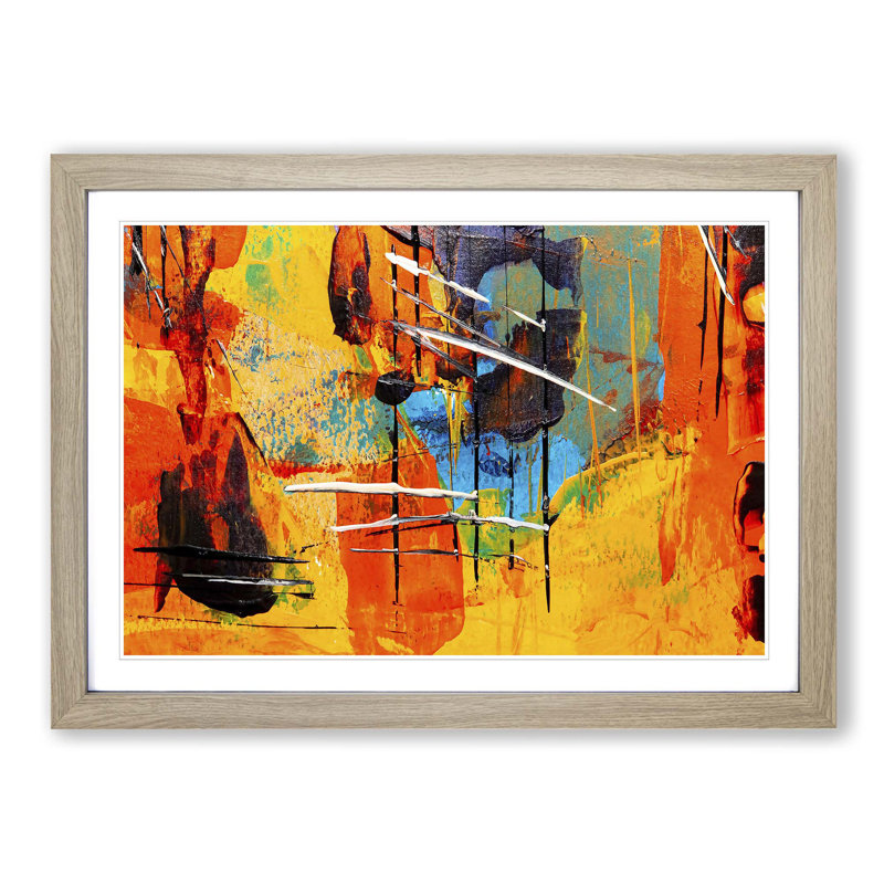 Abstract Art Painting Vol.474 by S.Johnson - Picture Frame Painting Print on MDF, 27cm H x 36cm W x 2cm D, Oak Framed