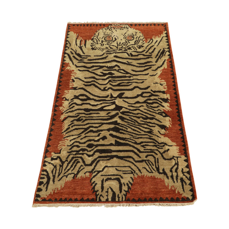 Tiger Skin Contemporary Runner - Gold, Orange, Black By Rug & Kilim, Rectangle 5' x 7'