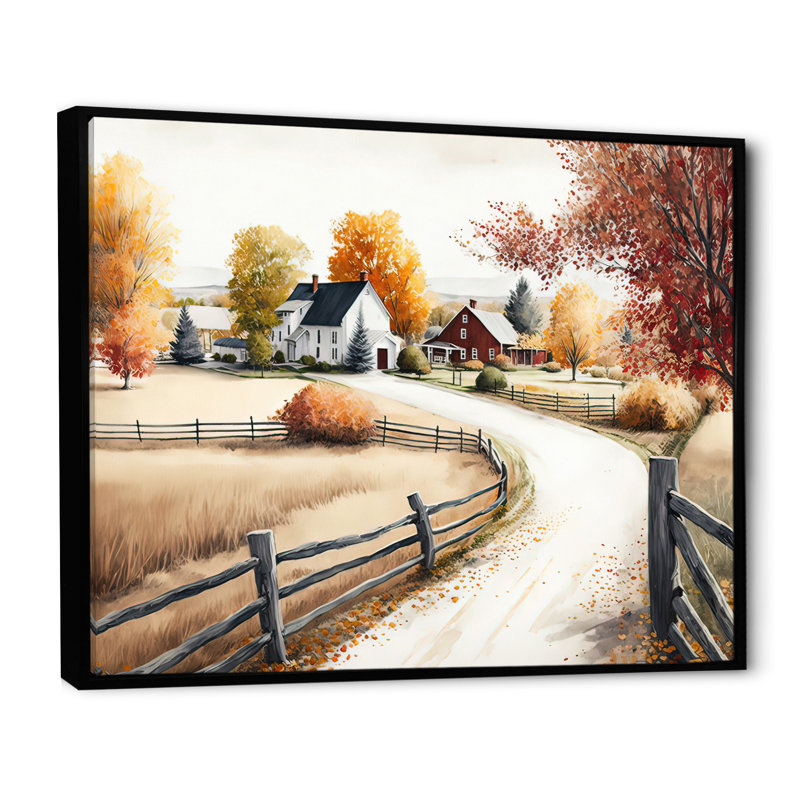 Chemin vers la grange III - art mural paysage de grange, H 30 po x l 40 po x P 1,5 po, Cadre flottant noir