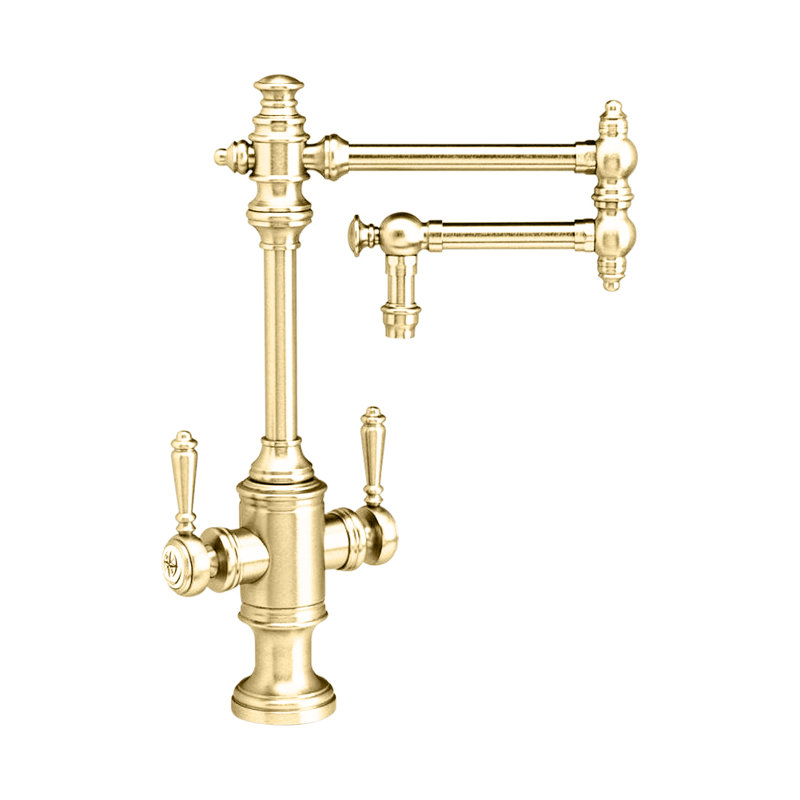 Towson Two Handle Kitchen Faucet - 12" Articulated Spout, Unlaquered Polished Brass