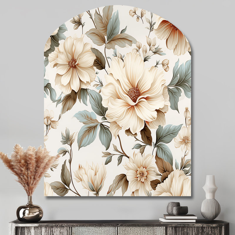 Vintage Florals - Plants Arch Metal Wall Decor, Boho Asymmetrical Metal Art Print, 43" H x 33" W x 1" D