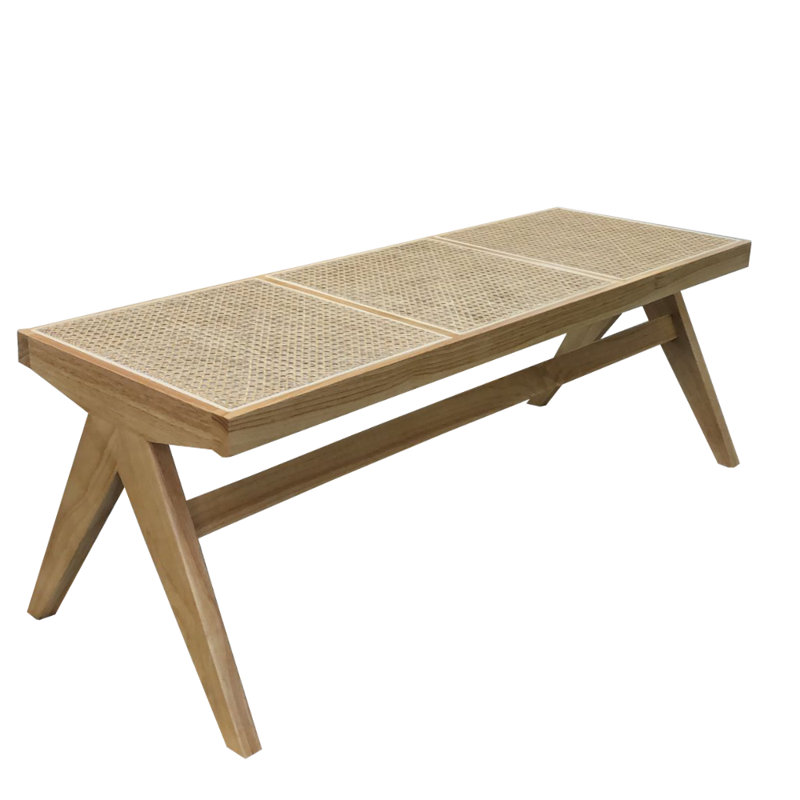 Shawn Cane Wood Bench, Yellow