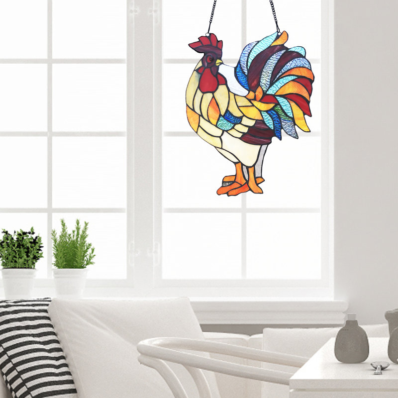 Panneau de vitrail en verre coloré 15,25 "H Rusty the Rooster