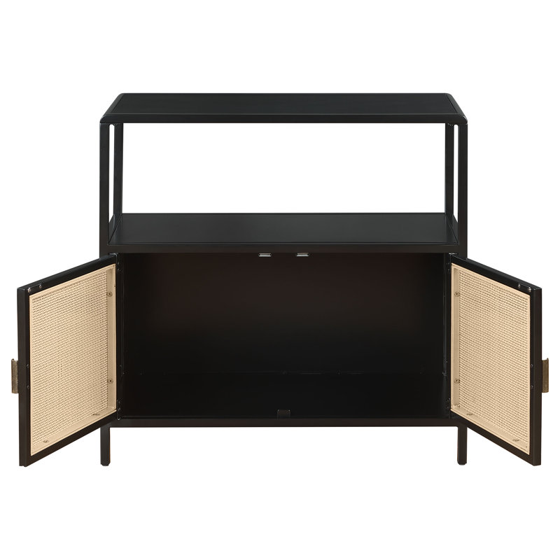 Berlinda 2-door Radio Weave Cane Metal Accent Cabinet, Black