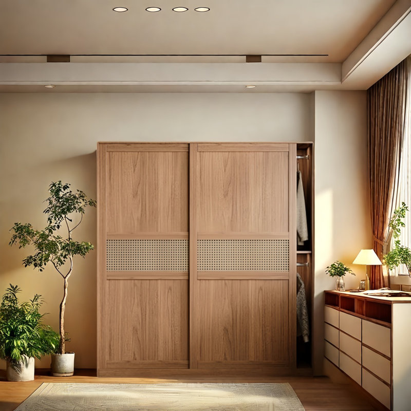 Armoire rétro en rotin tissé classique, H 78,74 po x l 47,24 po x P 23,62 po