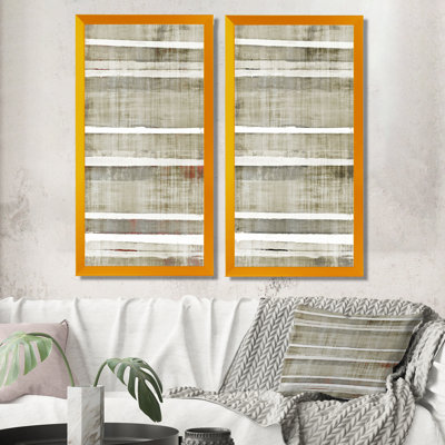 " Teal Meets Beige Abstract Stripes " 2 - Pieces
