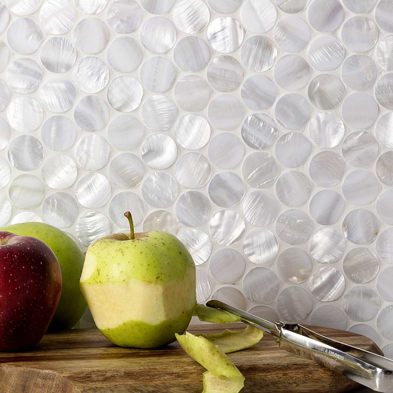 Oyster 1" Penny Round Polished Pearl Mosaic Tile