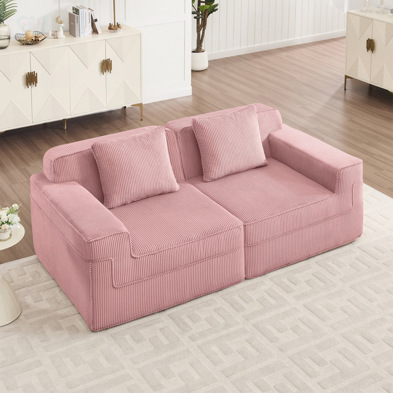 Canapé modulaire à 2 places sans siège, canapé modulaire Cloud avec assise profonde et coussins décoratifs en velours côtelé