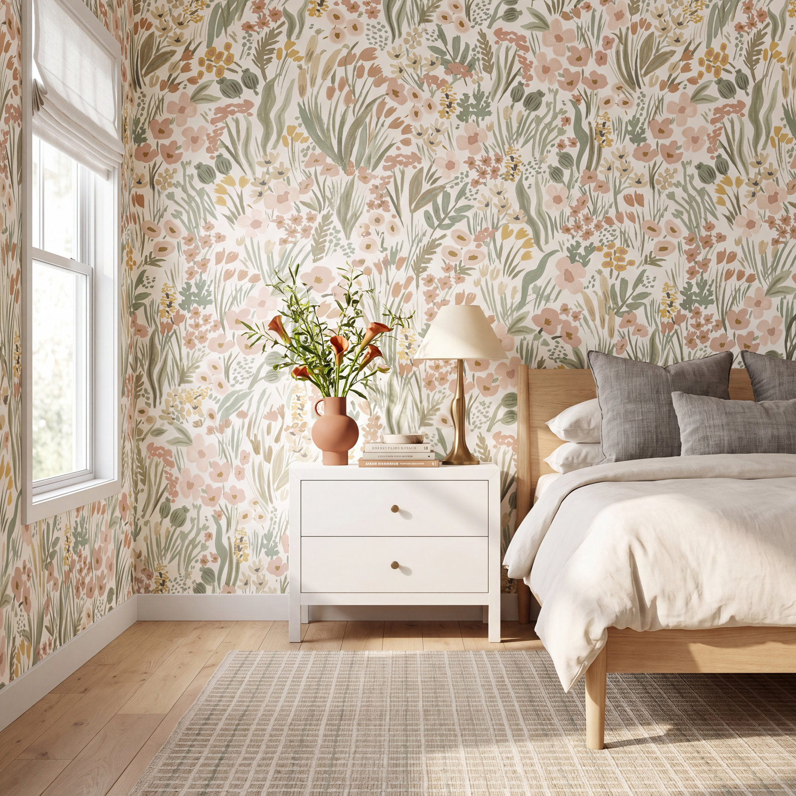 Lea Self-Adhesive Wallpaper Roll, Light Pink/White/Gray