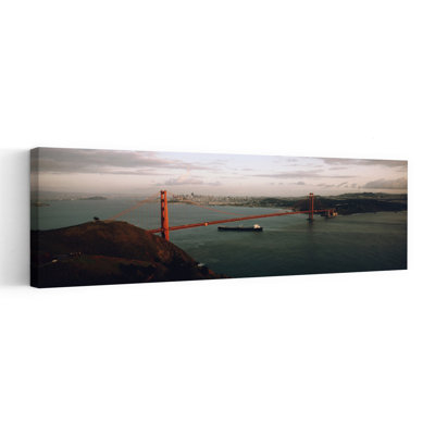 Barge Passing Under A Bridge, Golden Gate Bridge, San Francisco, California, Usa Dramatic Abstract Contemporary Architecture Landscape Wall Art