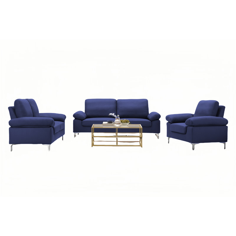 Modern Sofa 3 2 1 Seater Set Fabric with Chrome Feet - Comfortable Couch with Cushion for Living Room, Bedroom or Office