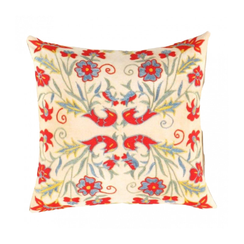 Throw Square Pillow Cover & Insert, 16"H x 16"W, Beige/Red/Malibu/Green Floral