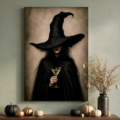 Witch with Goblet - Vintage Halloween Toast Wall Art, 24" H x 36" W Wrapped Canvas Print, Ready to Hang for Living Room, Bedroom or Home Office