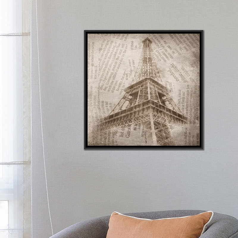 Tour eiffel ii, impression sur toile tendue, H 26 po x l 26 po x P 1,5 po, Toile avec cadre noir, Pas de tapis