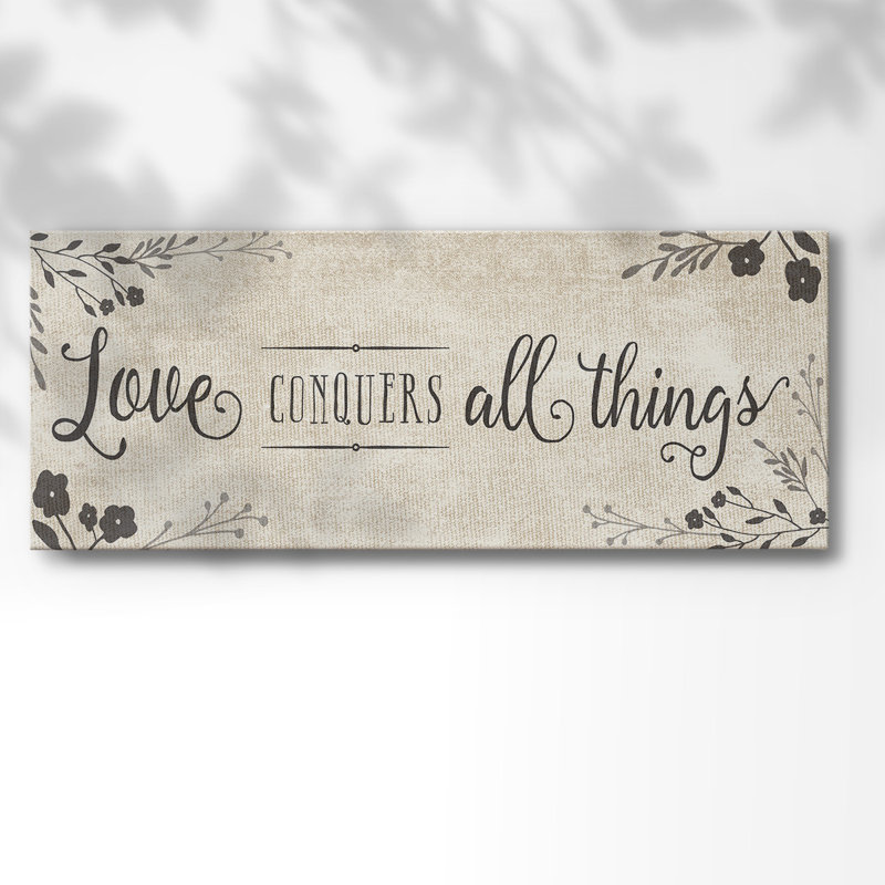 «Love Conquers On Canvas», art textuel, H 24 po x l 60 po x P 1,5 po