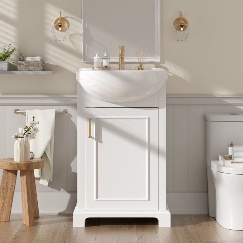 Ensemble de meuble-lavabo sur pied 20 po avec lavabo en céramique, ensemble de meuble-lavabo simple autoportant avec porte à fermeture douce