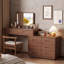 Bureau de coiffeuse moderne en bois massif avec miroir lumineux et 8 tiroirs