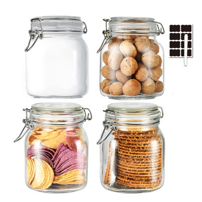 32 oz. Glass Food Storage Jars, 4-Pack, Airtight Clamp Lids