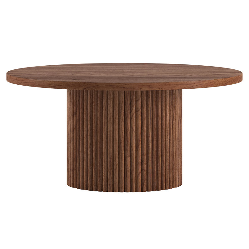 Rollan 32" Wide Round Fluted Coffee Table in Satin Walnut, Satin Walnut