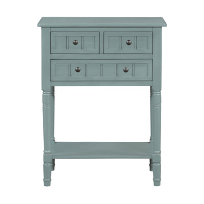 Narrow Console Table, Slim Sofa Table With Three Storage Drawers And Bottom Shelf (Light Blue)