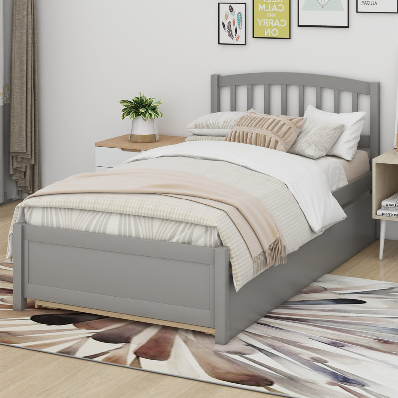 Onaigh Twin Wood Platform Bed with Trundle, Gray
