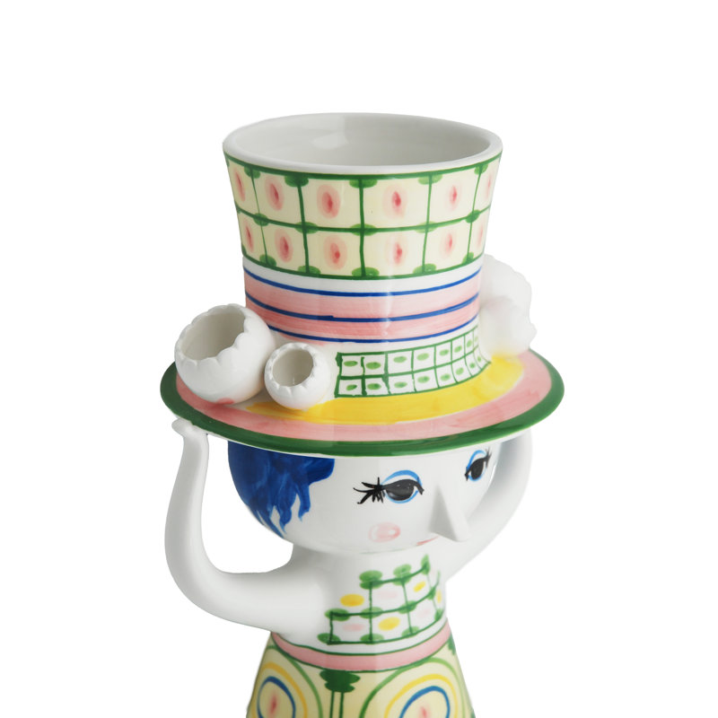 With Hat Vase H 9.6" Green