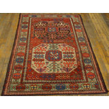 1900s Geometric Medallion Caucasian Antique Hand Knotted Pile Coral / Salmon Pink Wool Rug