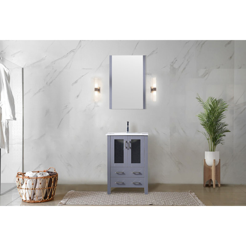 Gris foncé 24 po L x P 18,25 po, comptoir en céramique blanc, robinet, comptoir à miroir avec largeur de comptoir avec robinet et teinture