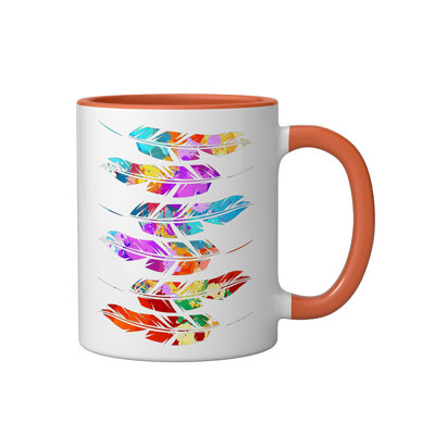 Colorful Feathers Ceramic Mug, Red/White, 11oz