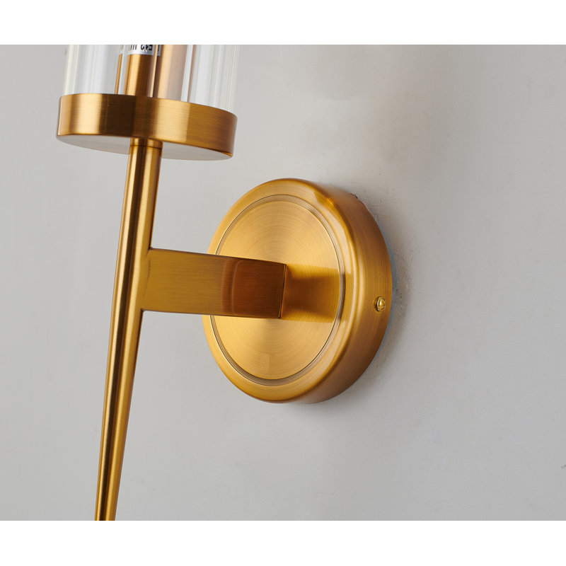 1-Light Antique Brass Metal Wall Sconce With A Clear Glass Shade, 29.5" H x 5" W x 7" D